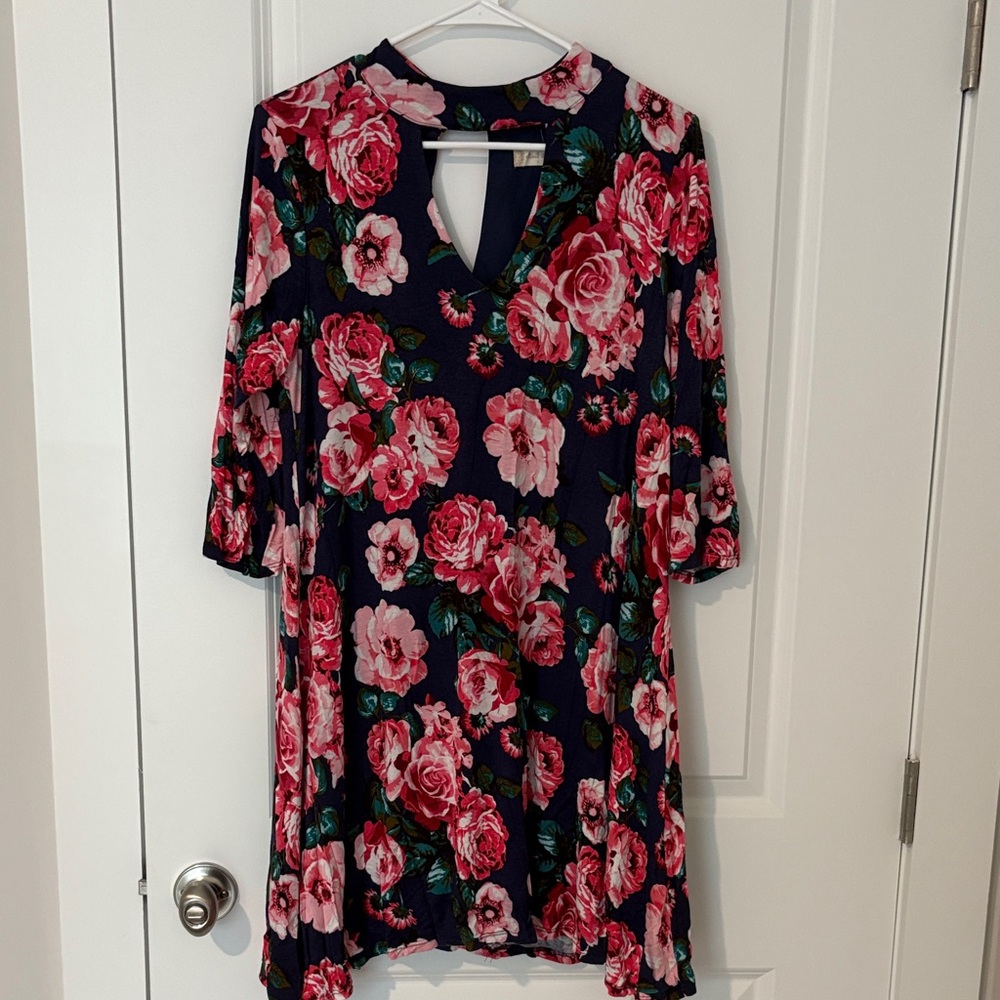 Altar'd State Floral Midi Dress - Pink and Black